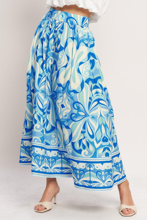 OCEAN WHIRL WOVEN FULL MIDI SKIRT