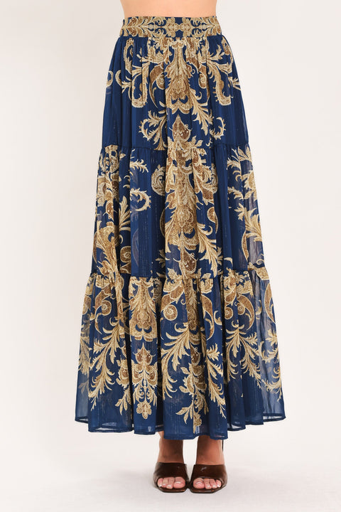 MIDNIGHT HERITAGE FLOW WOVEN MAXI SKIRT