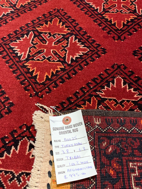 Terkaman Tribal Afghan Oriental Rug, size 3' 8" x 6' 3" (Y)