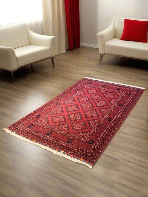 Terkaman Tribal Afghan Oriental Rug, size 3' 8" x 6' 3" (Y)