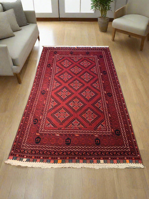 Terkaman Tribal Afghan Oriental Rug, size 3' 8" x 6' 3" (Y)