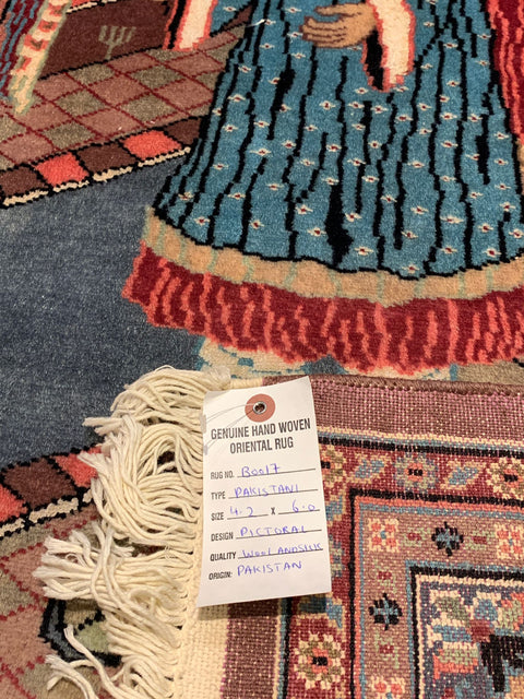 Hand-Knotted Pakistan Kashmiri Silk Wool Blend Rug, size 4' 2" x 6' ( E)