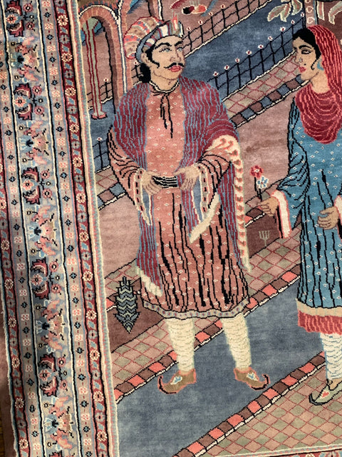 Hand-Knotted Pakistan Kashmiri Silk Wool Blend Rug, size 4' 2" x 6' ( E)