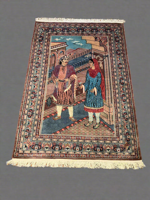 Hand-Knotted Pakistan Kashmiri Silk Wool Blend Rug, size 4' 2" x 6' ( E)