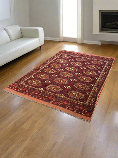 Terkaman Tribal Afghan Oriental Rug, size 4' 7" x 6' 4"