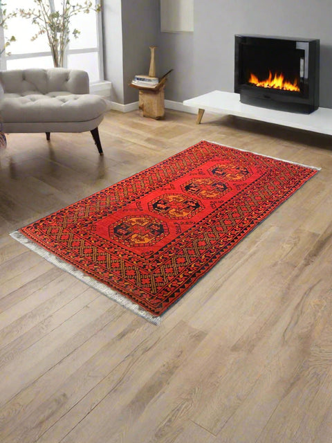 Terkaman Tribal Afghan Fielpa Oriental Rug, size 3' 9" x 6' 8"