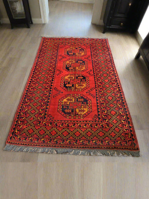 Terkaman Tribal Afghan Fielpa Oriental Rug, size 3' 9" x 6' 8"