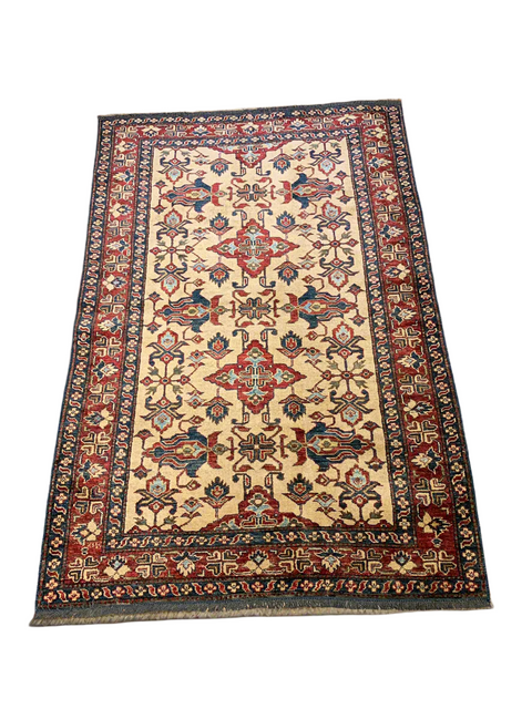 Hand-Knotted Vegetable Dye Kazak Rug from Pakistan, size 4' x 6'
