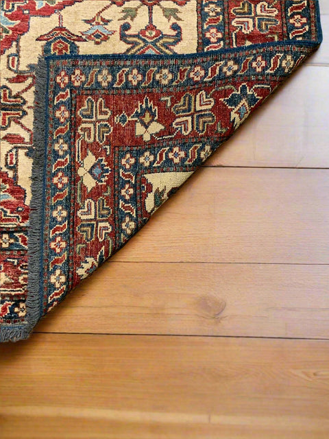 Hand-Knotted Vegetable Dye Kazak Rug from Pakistan, size 4' x 6'