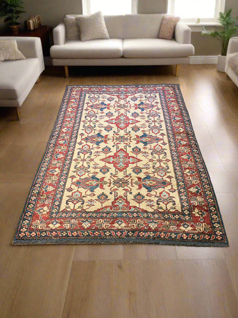 Hand-Knotted Vegetable Dye Kazak Rug from Pakistan, size 4' x 6'
