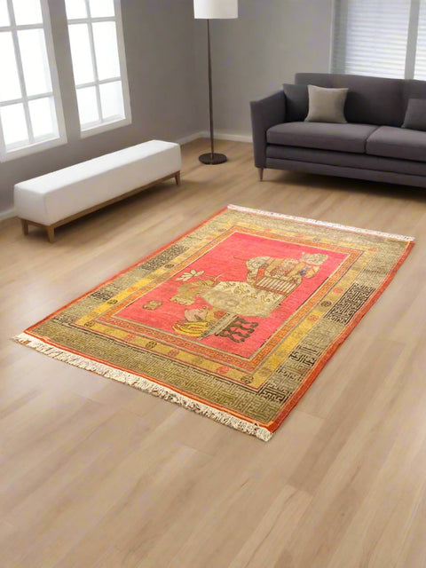Antique Khotan Samarkand Rug, circa 1910's, size 4' 4" x 6"