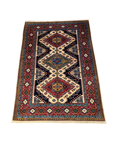 Hand-Knotted Vegetable Dye Kazak Rug from Pakistan, size 4' x 6'