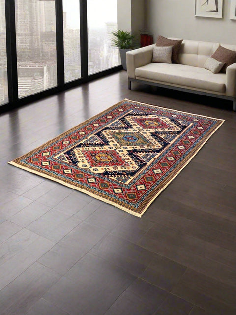 Hand-Knotted Vegetable Dye Kazak Rug from Pakistan, size 4' x 6'