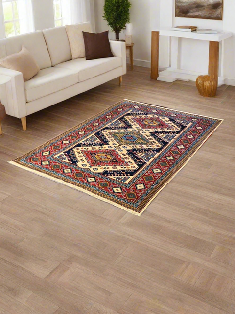 Hand-Knotted Vegetable Dye Kazak Rug from Pakistan, size 4' x 6'