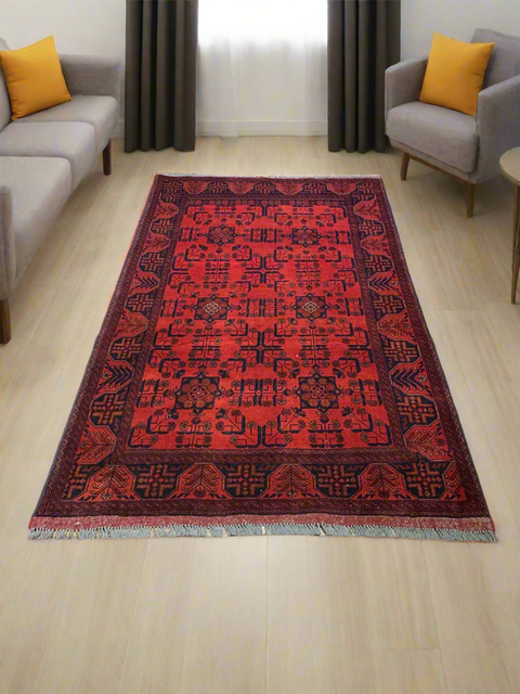 Terkaman Tribal Afghan Oriental Rug, size 4' 1" x 6' 6"