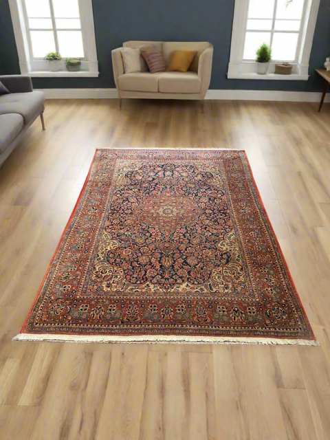 Timeless Beauty, Woven by Hand. Antique Persian Kashan Rug, size 4' 5" x 6' 6" (F)
