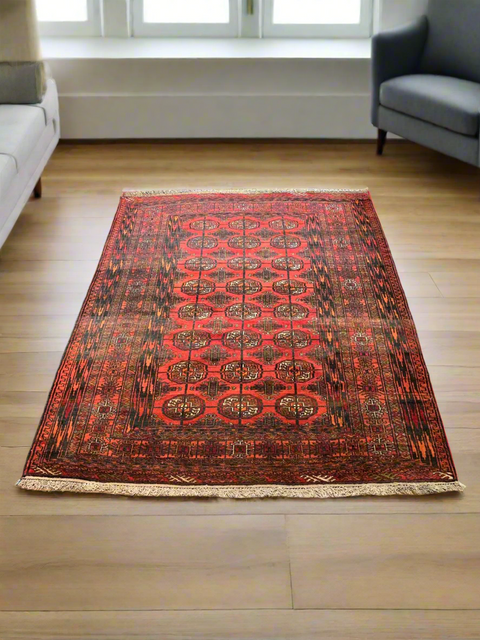 Terkaman Tribal Afghan Oriental Rug, size 4' 3" x 5' 4"