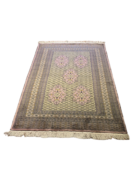 Hand-Knotted Pakistani Wool Rug, Tribal/Floral Design, size 4" x 5' 10"