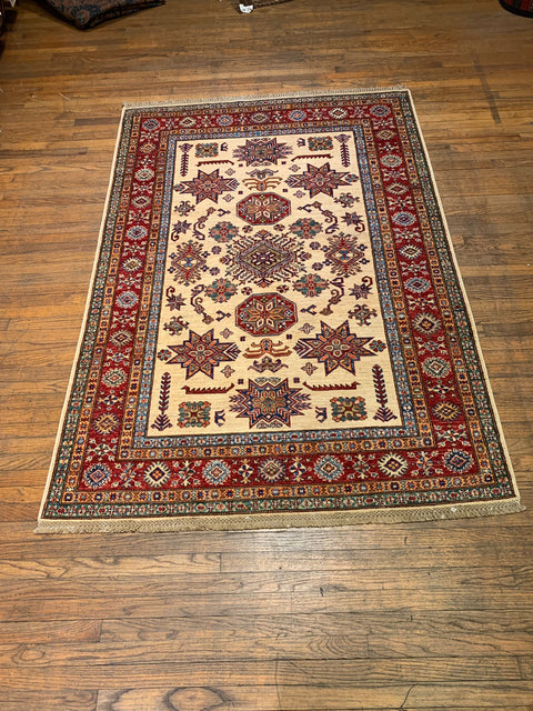 Hand-Knotted Vegetable Dye Kazak Rug from Pakistan, size 4' 11" x 7' 3"