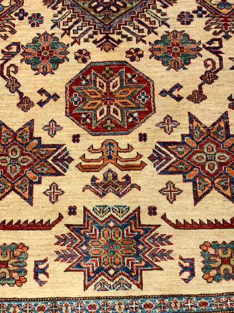 Hand-Knotted Vegetable Dye Kazak Rug from Pakistan, size 4' 11" x 7' 3"