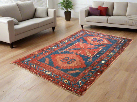Antique Kazak Rug, circa 1910-1920. Size 4' 3" x 7' 4"