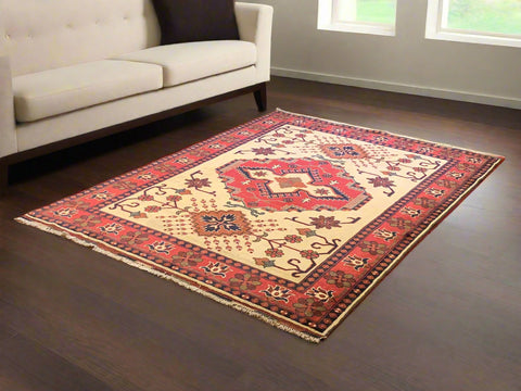 Terkaman Tribal Afghan Oriental Rug, size 5' 2" x 6' 9"