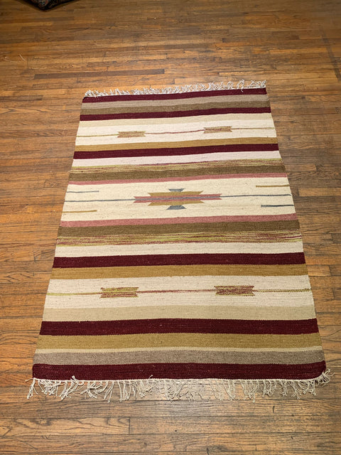 Handwoven Indian Kilim Rug – Geometric Navajo Design, size 4" x  6"