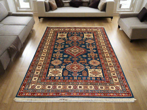 Hand-Knotted Vegetable Dye Kazak Rug from Pakistan, size 5" x 6' 7"