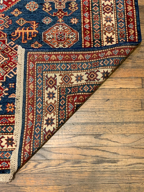 Hand-Knotted Vegetable Dye Kazak Rug from Pakistan, size 5" x 6' 7"