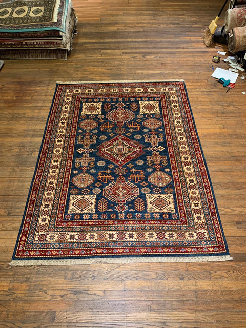 Hand-Knotted Vegetable Dye Kazak Rug from Pakistan, size 5" x 6' 7"
