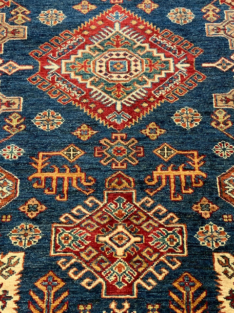 Hand-Knotted Vegetable Dye Kazak Rug from Pakistan, size 5" x 6' 7"