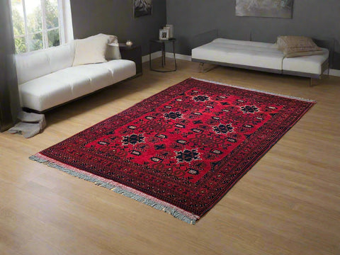 Terkaman Tribal Afghan Oriental Rug, size 4' 2" x 6' 7"