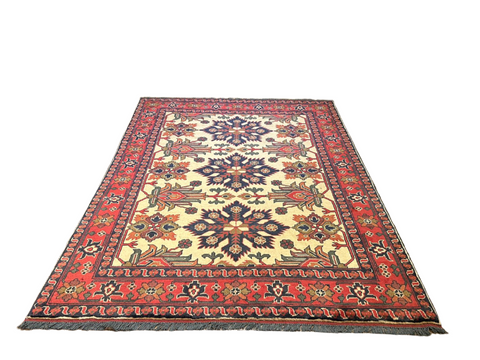 Terkaman Tribal Afghan Oriental Rug, size 5' 1" x 6' 7"