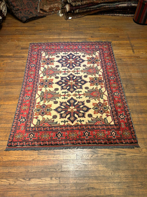 Terkaman Tribal Afghan Oriental Rug, size 5' 1" x 6' 7"