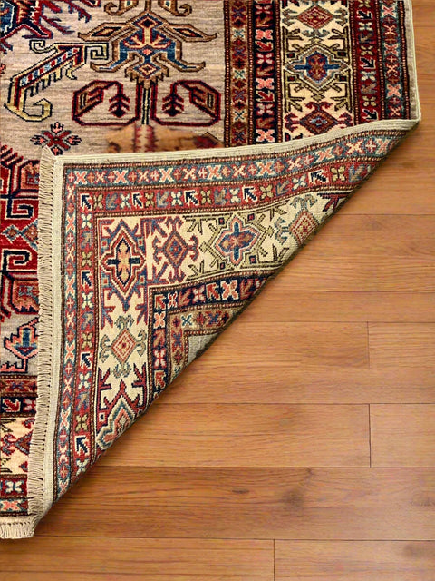 Hand-Knotted Vegetable Dye Kazak Rug from Pakistan, size 5" x 6' 8"