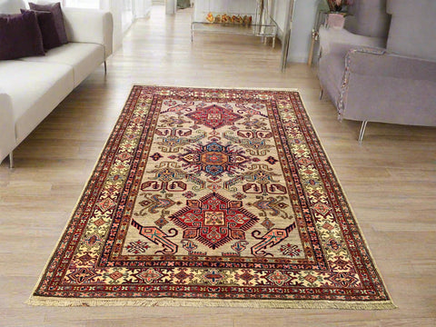 Hand-Knotted Vegetable Dye Kazak Rug from Pakistan, size 5" x 6' 8"