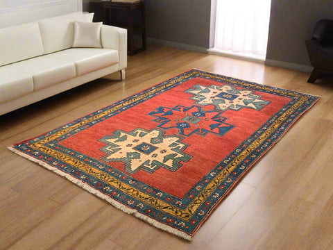 Antique Kazak Rug, circa 1910-1920. Size 4' 11" x 7' 11"
