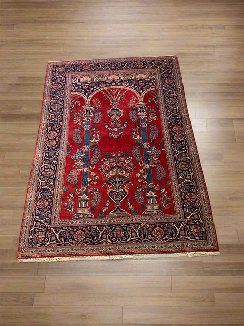 Timeless Beauty, Woven by Hand. Antique Persian Mahajaran Sarouk Rug, size 4' 4" x 6' 7"