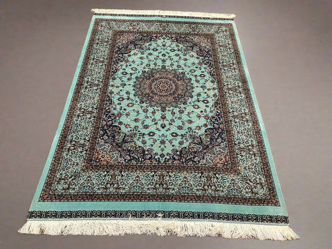 Exquisite 100% Silk Persian Design Rug – Elegant and Luxurious, size 4" x 6" (H)
