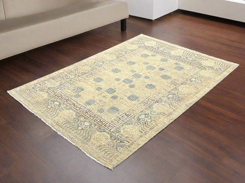 Khotan Pomegranate design Oriental Rug, size 4" x 6" (D)