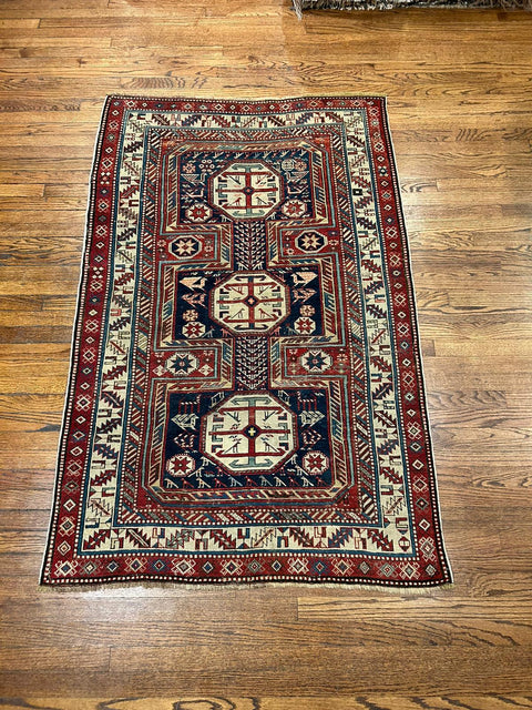 Hand-Knotted Vegetable Dye Kazak Rug from Pakistan, size 3' 7" x 5' 8"