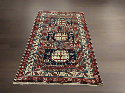 Hand-Knotted Vegetable Dye Kazak Rug from Pakistan, size 3' 7" x 5' 8"
