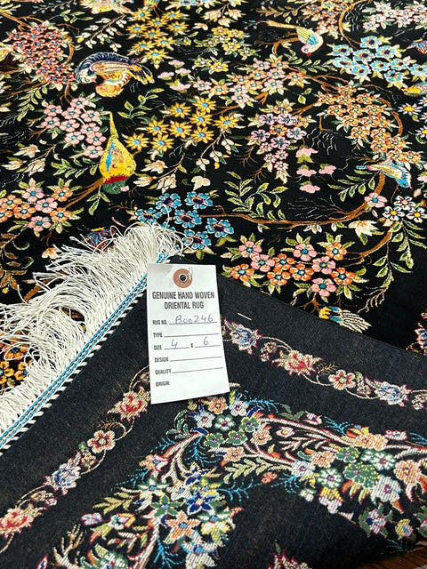 Exquisite 100% Silk Persian Design Rug – Elegant and Luxurious, size 4" x 6" (H)