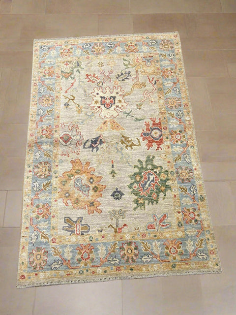 Hand-Knotted Sultanabad Vegetable-Dyed Wool Rug, 4" x 6"