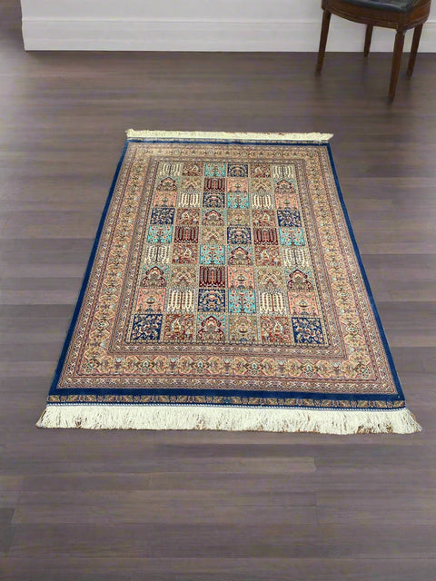 Exquisite 100% Silk Persian Design Rug – Elegant and Luxurious, size 4" x 6" (H)