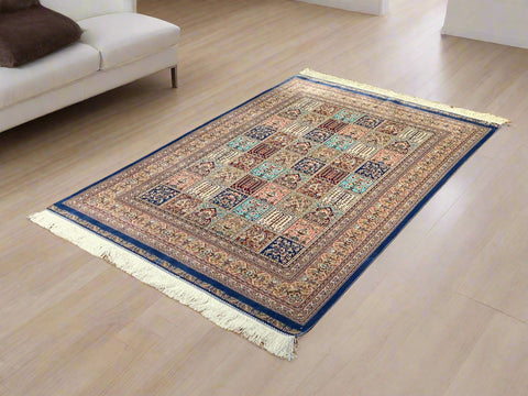 Exquisite 100% Silk Persian Design Rug – Elegant and Luxurious, size 4" x 6" (H)