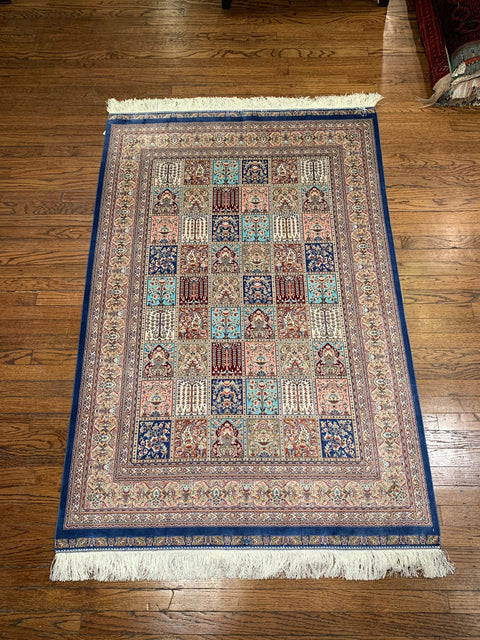 Exquisite 100% Silk Persian Design Rug – Elegant and Luxurious, size 4" x 6" (H)