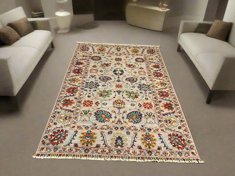 Hand-Knotted Sultanabad Vegetable-Dyed Wool Rug, 4" x 6"
