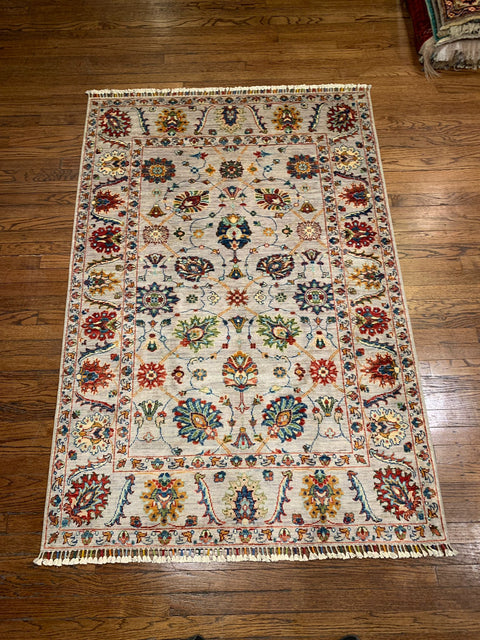 Hand-Knotted Sultanabad Vegetable-Dyed Wool Rug, 4" x 6"