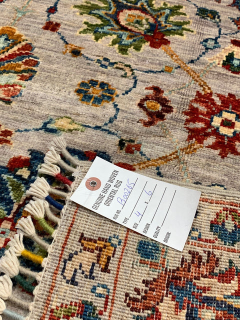Hand-Knotted Sultanabad Vegetable-Dyed Wool Rug, 4" x 6"